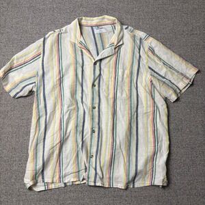 Old Navy Shirt Mens XXL Multi Color Linen Blend Striped Camp Collar Short Sleeve